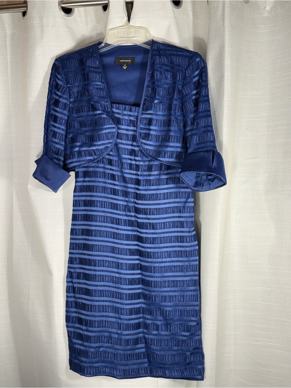 R&M Richards size 12 Royal Blue Textured Stripe Dress with Cropped Jacket